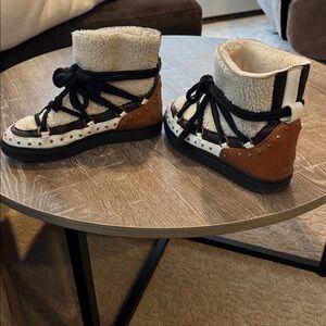 Inuikii Black and Cream Lace Up Boots